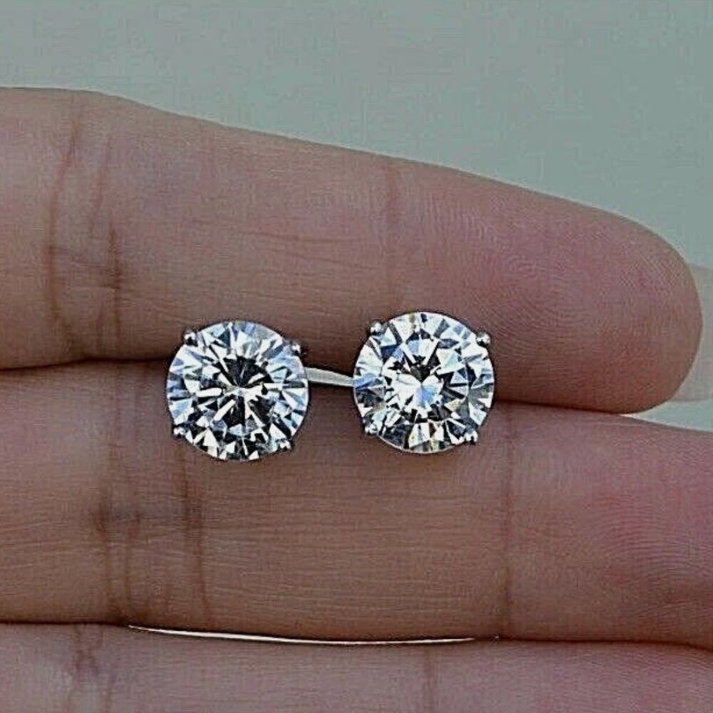 5 Ct Round Cut VVS Solitaire Stud Earring 14K White Gold 8mm